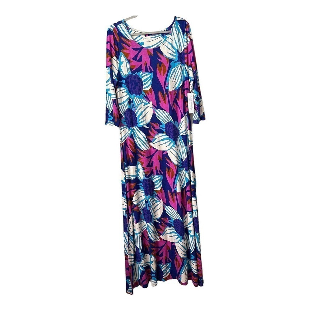 Soft Surroundings Serena Floral Maxi Dress Size L Rayon Jersey Knit 3/4‎ Sleeve